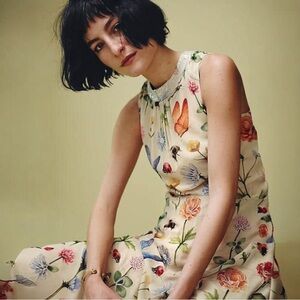 NWT Anthropologie Pankaj & Nidhi Beaded Floral Butterfly Garden Midi Dress Sz 12